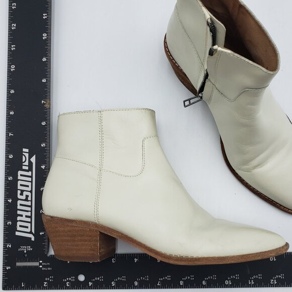 Madewell Charley Leather Boots 7 Womens Block Heel Ankle Booties Cream - Picture 6 of 9